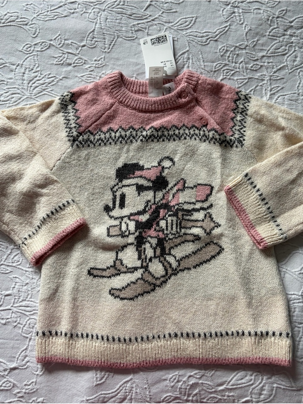 H&M new 4T girls Pink and Cream Minnie Mouse Knit Sweater - Kids